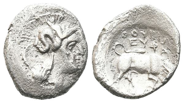 Southern Lucania, Thourioi, c. 350-300 BC. AR Triobol (11 mm, 0.99 g).  - Auction GREEK & ROMAN PROVINCIAL COINS AND NUMISMATIC LITERATURE Including a wide selection of Alexandrian Coins from the Dattari Collection - Bertolami Fine Art - Prague