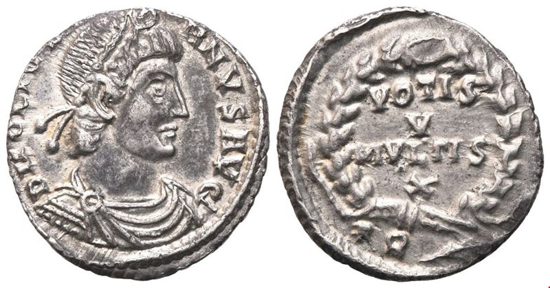 Giuliano II (361–363), Siliqua (AR), D/ testa laureata e corazzata diademata, R/ VOTIS V–MVLTIS X...