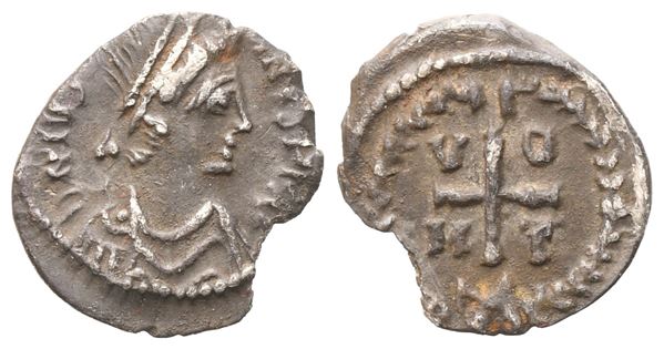 Justinian (527-565), Half Siliqua, Carthage, 533-534; AR (0,59 g; 10,8 mm; 1 h)