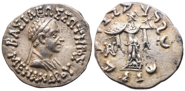 Kings of Bactria, Menander I Soter, Drachm, 165/155-130 BC; AR (2,42 g; 17 mm; 11 h)