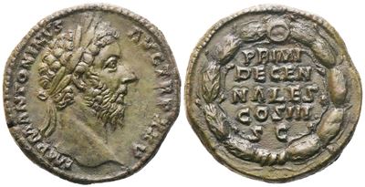 Sestertius di Marco Aurelio (161–180), Roma, 170–171; bronzo (Æ)
