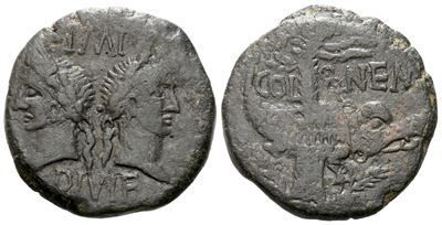 Augustus And Agrippa (27 Bc-14 Ad). Æ As