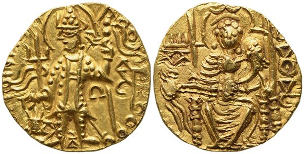 India, Kushan Empire, Vasudeva II or III (c. 275-365), Dinar; AV (7,90 g; 21 mm)