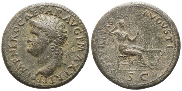 Nero (54-68), Dupondius, Lugdunum, 67; Æ (13,64 g; 30 mm; 6 h)