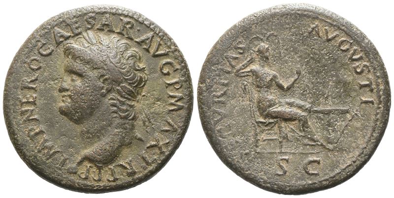 Nero (54-68), Dupondius, Lugdunum, 67; Æ (13,64 G; 30 MM; 6 H)