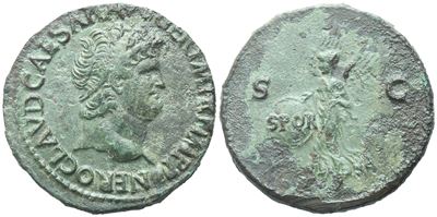 Nero (54-68), As, Lugdunum, 66; Æ (10,06 G; 27,9 MM; 6 H)
