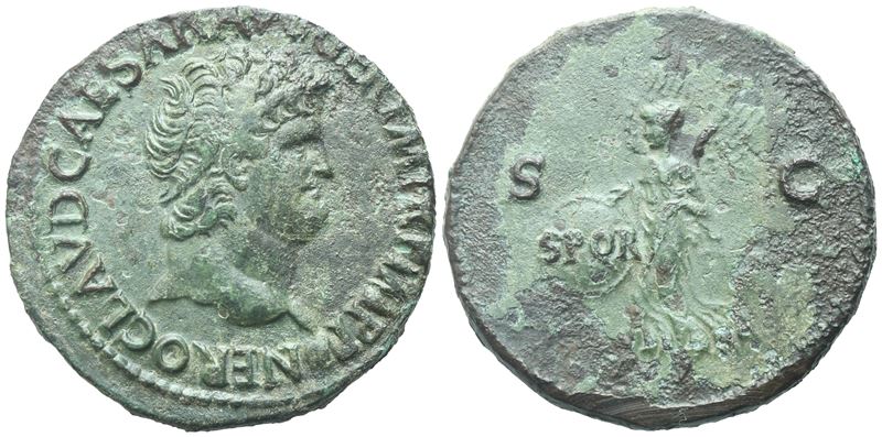 Nero (54-68), As, Lugdunum, 66; Æ (10,06 G; 27,9 MM; 6 H)