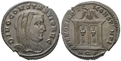 Follis di Costantino I, Divus Constantius I (m. 306) — emissione da Aquileia, 307-308