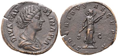 Diva Faustina II (died 175-176), Sestertius, Rome, C. 175-176; Æ (24,58 G; 31,5 MM; 6 H)
