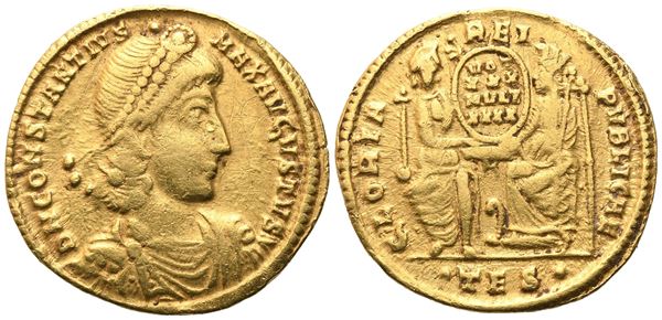 Constantius II (337-361), Solidus, Thessalonica, 353-354; AV (4,14 g; 21,4 mm; 11 h)