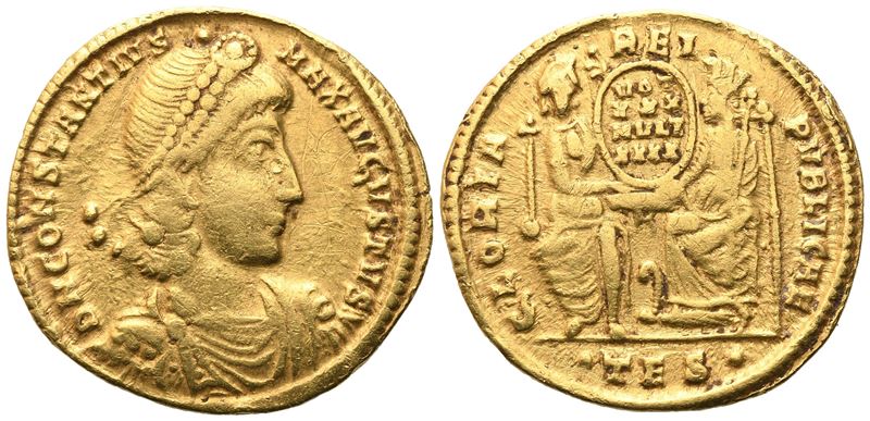 Constantius II (337-361), Solidus, Thessalonica, 353-354; Av (4,14 G; 21,4 MM; 11 H)