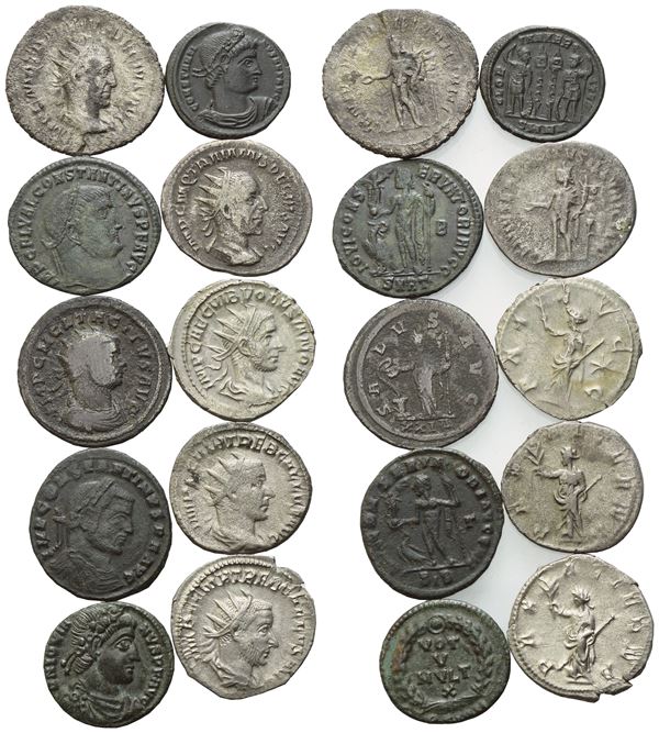  Lot of 10 AR and Æ coins to be catalogued. Lot sold as is, no returns.
