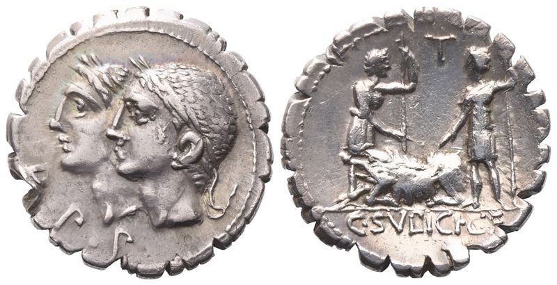 C. Sulpicius Galba, Denarius serratus, 106 BC; AR (3,80 g; 18,5 mm; 11 h)