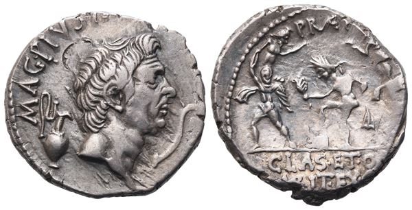 Sextus Pompey, Denarius, 42-40 BC; AR (3,82 g; 18,5 mm; 4 h)