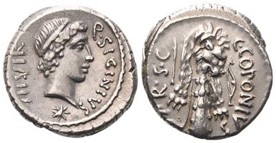 Q. Sicinius, C. Coponius, Denarius, 49 Bc; Ar (3,95 G; 18 MM; 9 H)