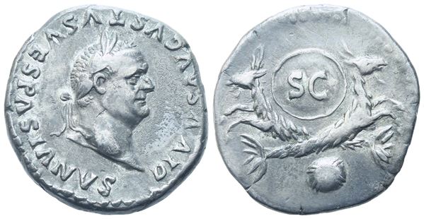 Divus Vespasian (died 79), Denarius struck under Titus, 80-81; AR (3,07 g; 17,3 mm; 6 h)