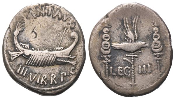 Mark Antony, Denarius, 32-31 BC; AR (3,12 g; 17,7 mm; 6 h)