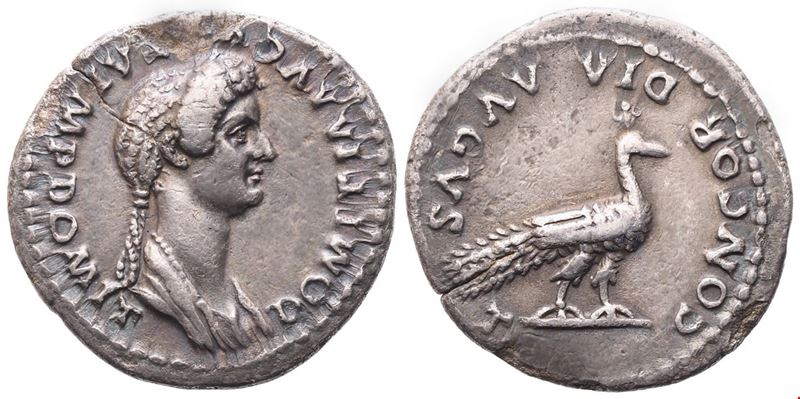 Domitia, Denario coniato sotto Domiziano, Roma, ca. 82 d.C.