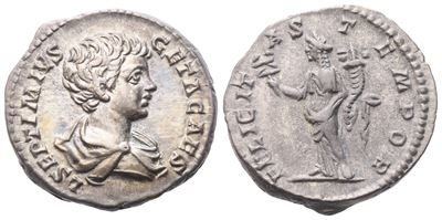 Settimo Severo e Caracalla (attrib.), Geta come Cesare, Denario, Roma (198-200 d.C.)
