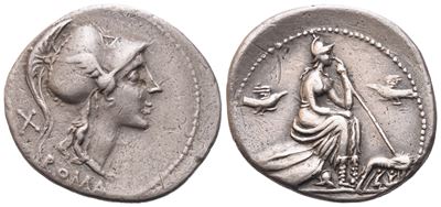 Anonymous, Denarius, Rome, 115-114 Bc; Ar (3,86 G; 21,4 MM; 11 H)