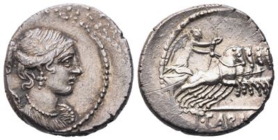 T. Carisius, Denarius, Rome, 46 Bc; Ar (3,85 G; 17,8 MM; 3 H)