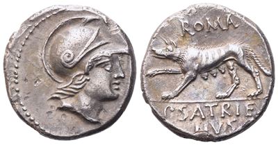 P. Satrienus, Denario repubblicano, 77 a.C.