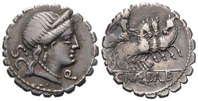 C. Naevius Balbus, Denarius Serratus, 79 Bc; Ar (3,95 G; 18,6 MM; 4 H)