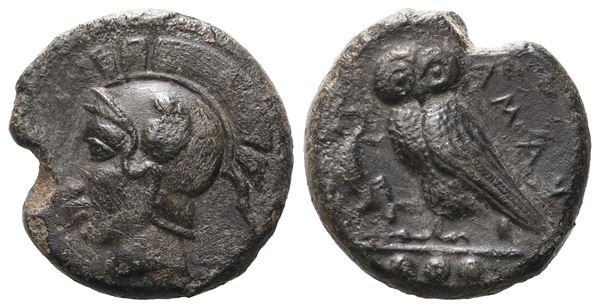 Sicily, Kamarina, c. 420-405 BC. Æ Tetras (15 mm, 2.95 g).  - Auction GREEK & ROMAN PROVINCIAL COINS AND NUMISMATIC LITERATURE Including a wide selection of Alexandrian Coins from the Dattari Collection - Bertolami Fine Art - Prague
