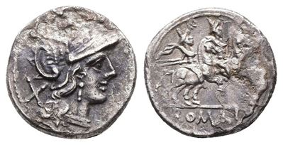 Anonymous, Rome, After 211 Bc. Ar Denarius (18mm, 3.47g).