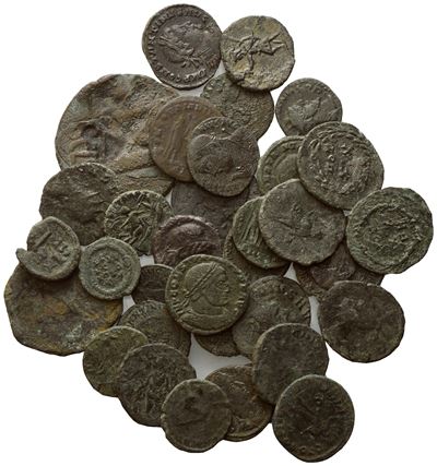Lot Of 33 Roman Coins To Be Catalogued. Lot Sold As Is, No Returns.