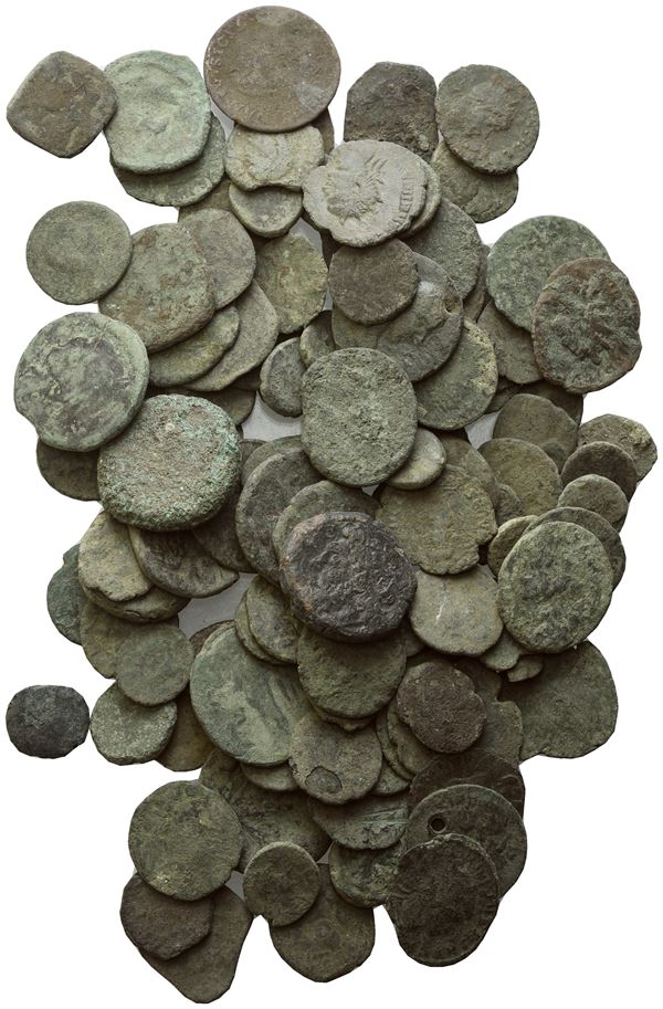 Lot of 33 Roman coins to be catalogued. Lot sold as is, no returns.