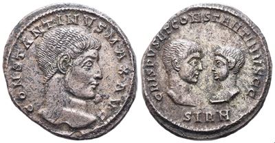 Costantino I (307–337), Miliarense pesante — Sirmium, dritto e rovescio con busti coniugati (AR)