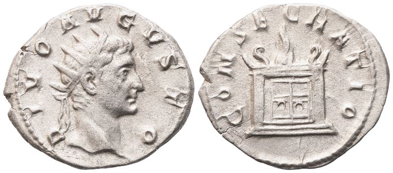 Imperatore Augusto (Divo Augustus), Antoniniano commemorativo, emissione sotto Traiano Decio, AR