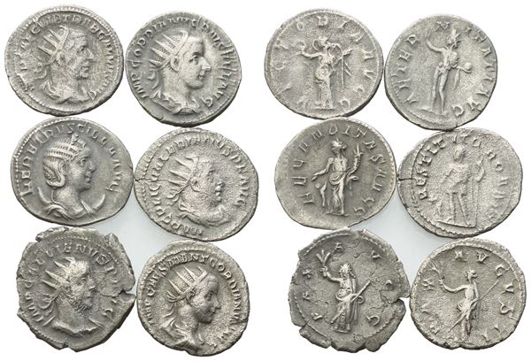  Lot of 6 AR coins to be catalogued. Lot sold as is, no returns.
