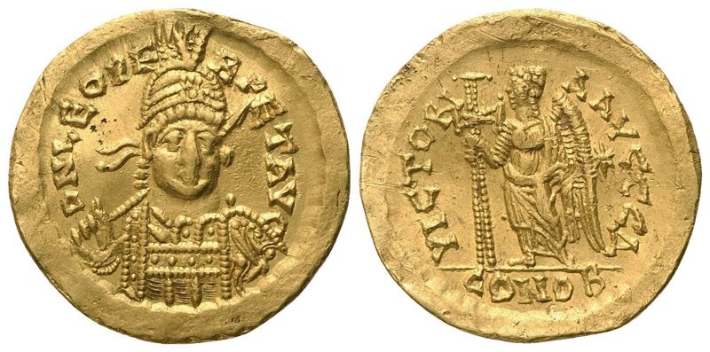 Leo I (457–474), Solidus con busto corazzato e Vittoria, Constantinopolis