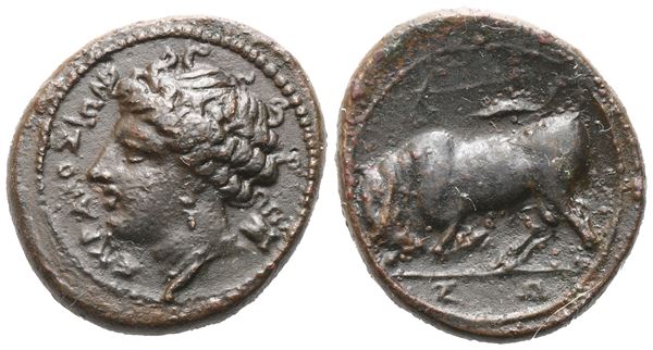 Sicily, Syracuse. Agathokles (317-289 BC), Trias (?); Æ (3,67 g; 16,6 mm; 12 h)