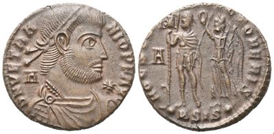 Vetranio, Follis in bronzo, Æ 22 mm, Siscia