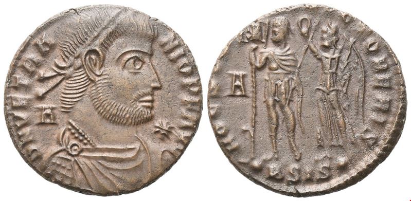 Vetranio, Follis in bronzo, Æ 22 mm, Siscia