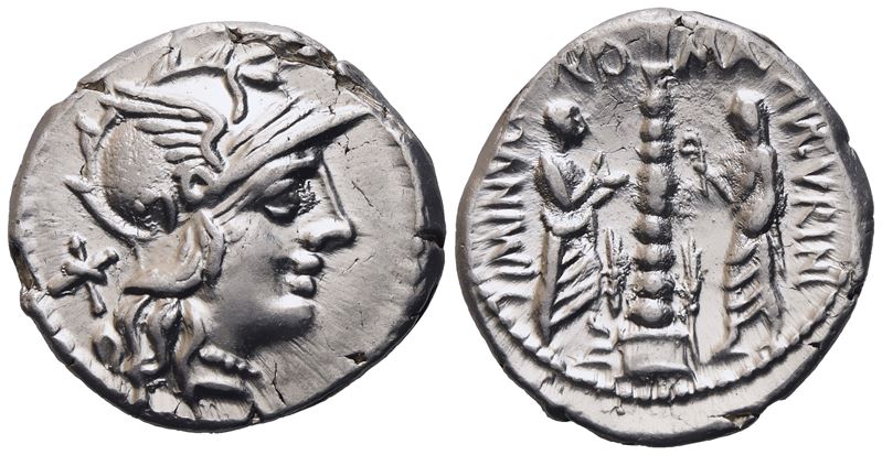 T. Minucius C. f. Augurinus, Denarius, 134 BC; AR (3,91 g; 18,7 mm; 9 h)