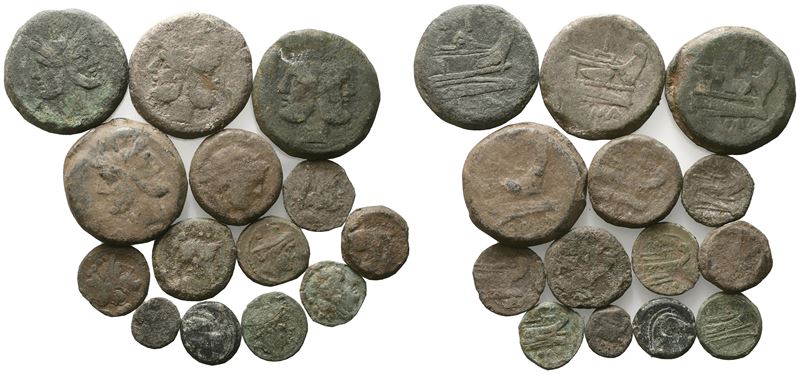 Lot Of 14 Roman Republican Æ Coins