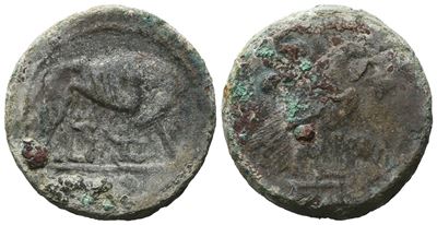 Anonymous, Sextans, C. 217-215 Bc; Æ (23,4 G; 29,3 MM; 6 H)