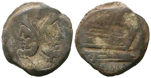 M. Atilius Saranus, As, 148 BC; Æ (17,69 g; 31,4 mm; h 3)