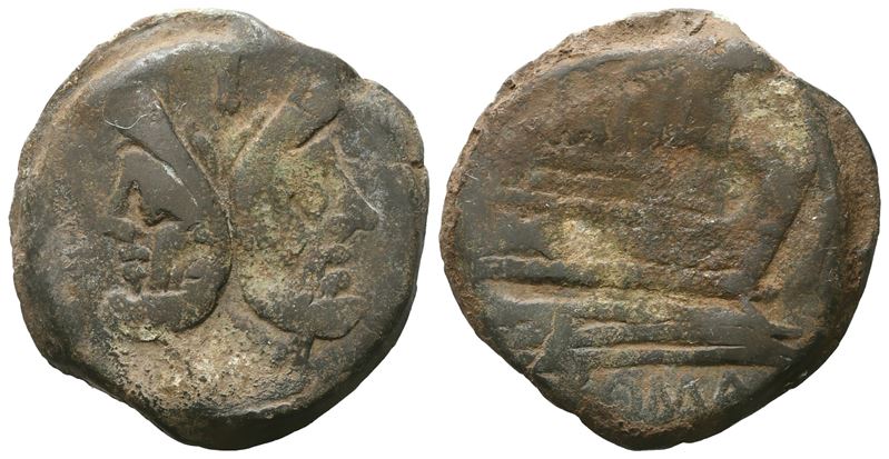 M. Atilius Saranus, As, 148 Bc; Æ (17,69 G; 31,4 MM; H 3)