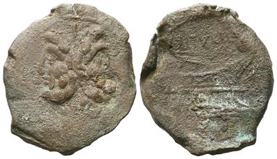L. Titurius Sabinus, As romano (89 a.C.), bronzo con testa di Giano e Vittoria