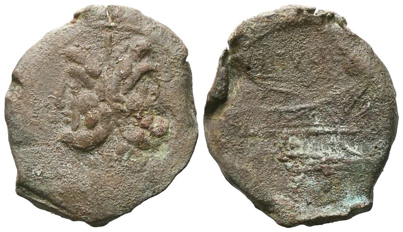 L. Titurius Sabinus, As romano (89 a.C.), bronzo con testa di Giano e Vittoria