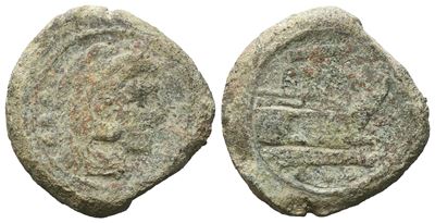 Anonymous, Quadrans, C. 206-195 Bc; Æ (10,57 G; 24,3 MM; 6 H)