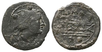 C. Aurunculeius, Sextans, C. 209 Bc; Æ (2,87 G; 19 MM; 8 H)