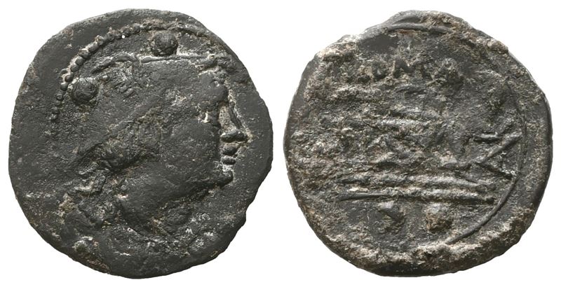 C. Aurunculeius, Sextans, C. 209 Bc; Æ (2,87 G; 19 MM; 8 H)