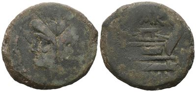 Sex. Atilus Saranus, As, 155 Bc; Æ (21,41 G; 33,4 MM; 11 H)