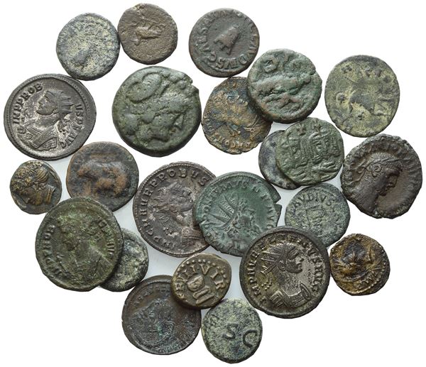  Lot of 23 Greek and Roman Æ coins to be catalogued. Lot to be sold as is, no return.